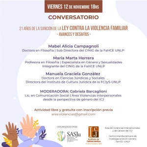 Conversatorio &quot;21 años de la sanción de la ley contra la violencia familiar. Avances y desafios&quot;