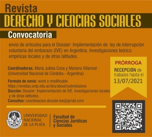 Convocatoria a un Dossier para la revista Derecho y Ciencias Sociales